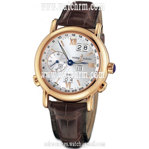 Ulysse Nardin GMT Perpetual Silver Dial 18kt Rose Gold Brown Leather Men's Watch 326-82-31