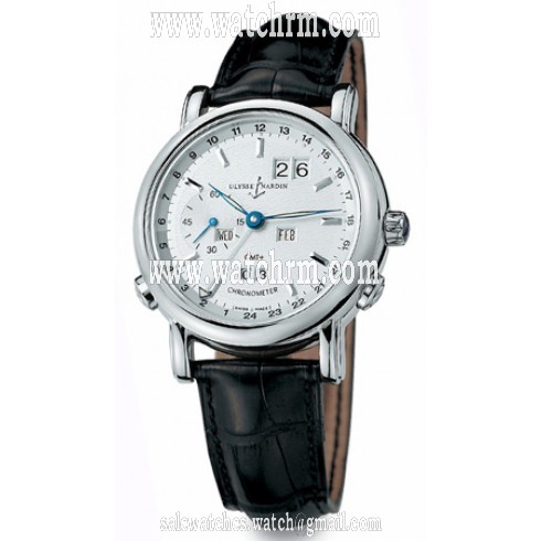 Ulysse Nardin GMT Perpetual Silver Dial 18kt White Gold Black Leather Men's Watch 320-22