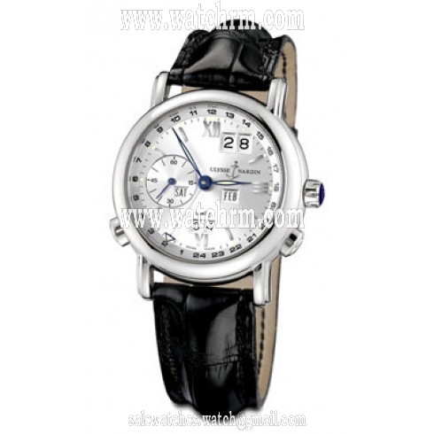 Ulysse Nardin GMT Perpetual Silver Dial 18kt White Gold Black Leather Men's Watch 320-22-31