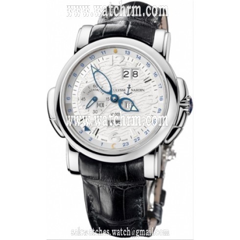 Ulysse Nardin GMT Perpetual Silver Dial 18kt White Gold Black Leather Men's Watch 320-60-60