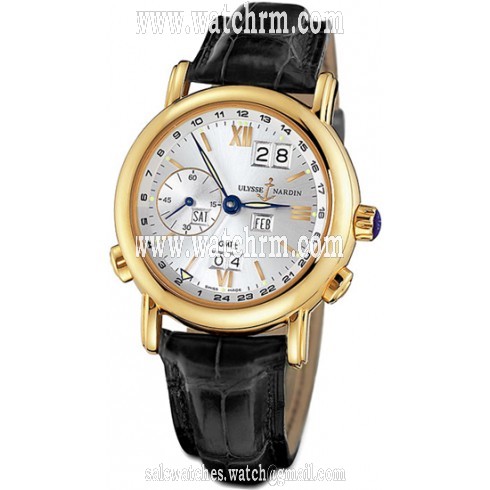 Ulysse Nardin GMT Perpetual Silver Dial 18kt Yellow Gold Black Leather Men's Watch 321-22-31