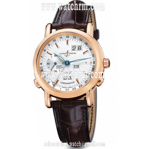 Ulysse Nardin GMT Perpetual Silver Dial 18kt Yellow Gold Brown Leather Automatic Men's Watch 322-88-91