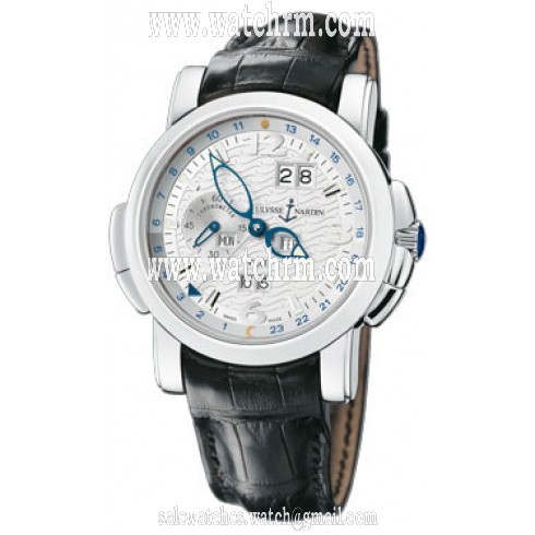 Ulysse Nardin GMT Perpetual White Guilloche Dial Leather Strap Automatic Men's Watch 329-60