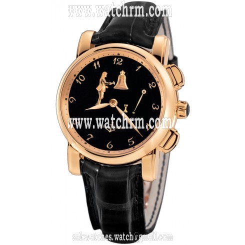 Ulysse Nardin Hour Striker Black Dial 18kt Rose Gold Black Leather Men's Watch 6106-103-E2