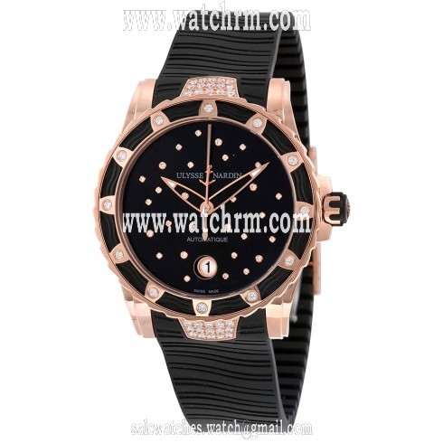 Ulysse Nardin Lady Diver 2014 Black Dial Black Rubber Ladies Watch 8156-180E-3C/22
