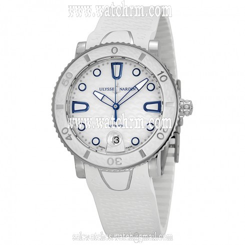 Ulysse Nardin Lady Marine Diver Mother of Pearl White Rubber Automatic Ladies Watch 8103-101-3-00