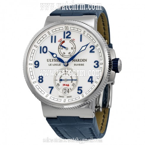 Ulysse Nardin Marine Automatic Chronometer White Dial Blue Leather Men's Watch 1183-126-60