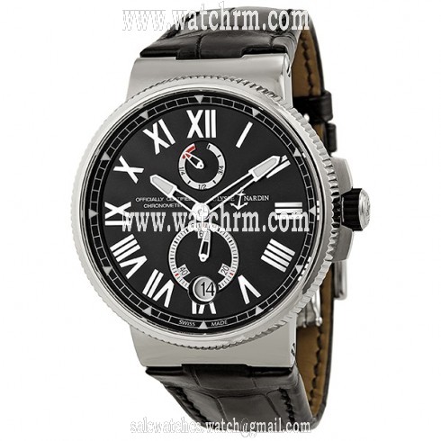 Ulysse Nardin Marine Chronometer Automatic Black Dial Black Leather Men's Watch 1183-122-42
