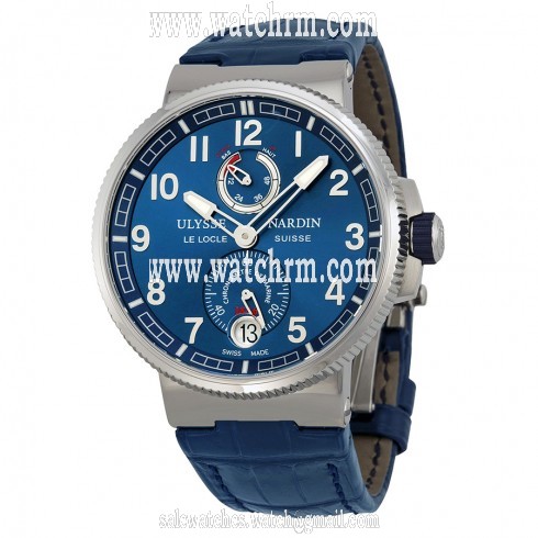 Ulysse Nardin Marine Chronometer Blue Dial Blue Alligator Leather Men's Watch 1183-126-63