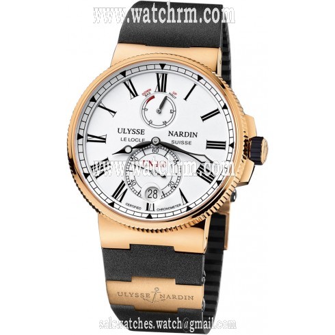 Ulysse Nardin Marine Chronometer Manufacture White Dial Black Rubber Men's Watch 1186-122-3/40