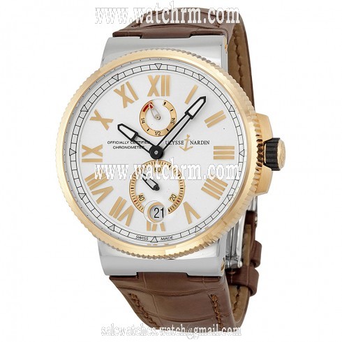 Ulysse Nardin Marine Chronometer Silver Dial Brown Leather Men's Watch 1185-122-41