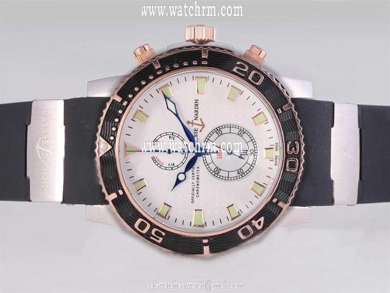 Ulysse Nardin Marine Collection 266-33-3A/90 Rose Gold Case 46mm White Dial Watch