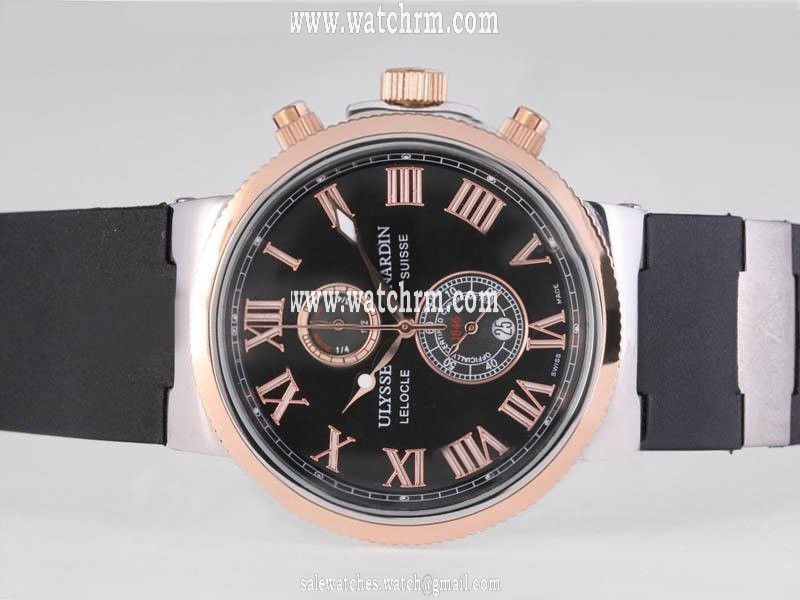 Ulysse Nardin Marine Collection 266-67-3/43YAC Black Dial Rose Gold Case Round Watch