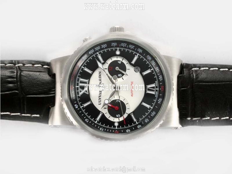 Ulysse Nardin Marine Collection 353-66/323 Round Black Crocodile Leather Strap Watch