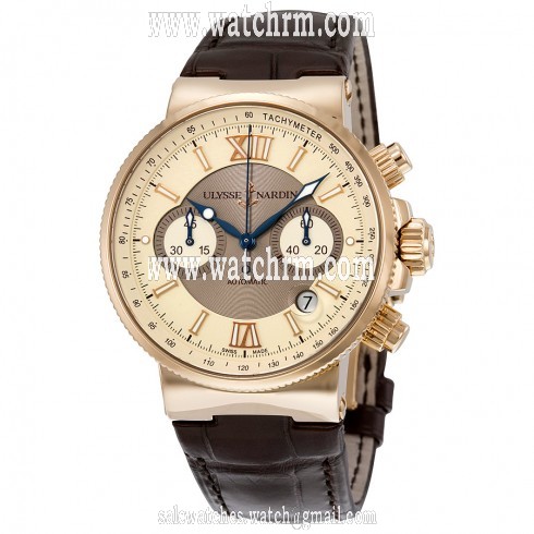 Ulysse Nardin Maxi Marine Automatic Chronograph Ivory Dial 18kt Rose Gold Men's Watch 356-66/354