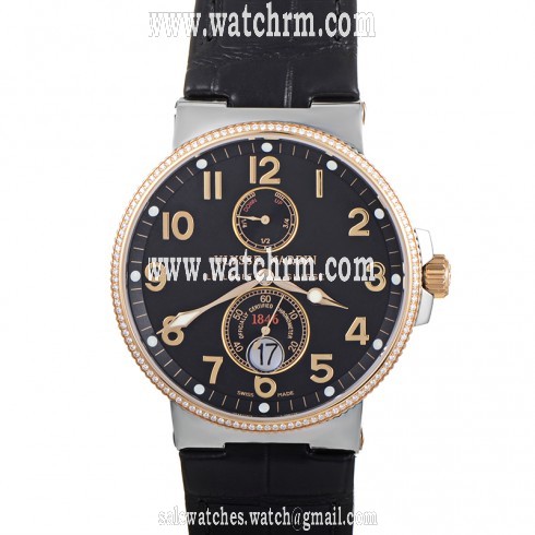 Ulysse Nardin Maxi Marine Black Dial Diamond Stainless Steel and 18K Rose Gold Automatic Men's Watch 265-66-BLACK
