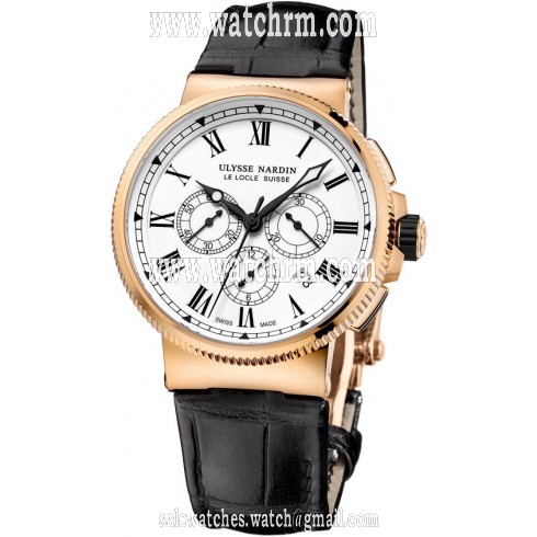 Ulysse Nardin Maxi Marine Chronograph White Dial 18K Rose Gold Automatic Men's Watch 1506-150LE