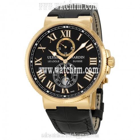 Ulysse Nardin Maxi Marine Chronometer Black Dial 18kt Rose Gold Leather Men's Watch 266-67-42