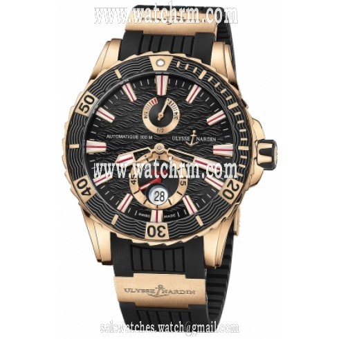 Ulysse Nardin Maxi Marine Diver Black Dial With Wave Design Automatic 18 Carat Rose Gold Men's Watch 266-10-3/92