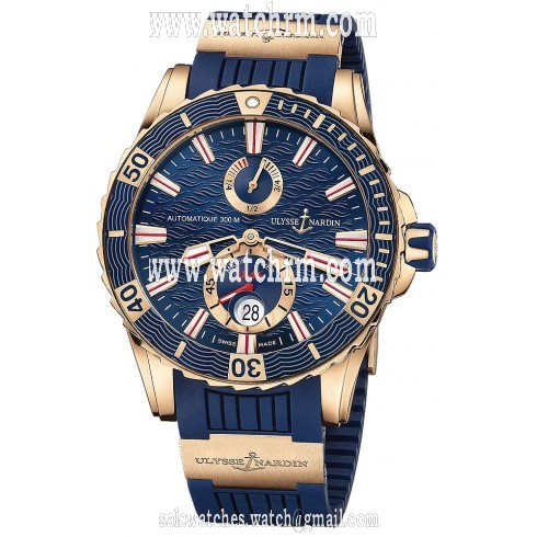 Ulysse Nardin Maxi Marine Diver Blue Dial 18kt Rose Gold Men's Watch 266-10-3-93
