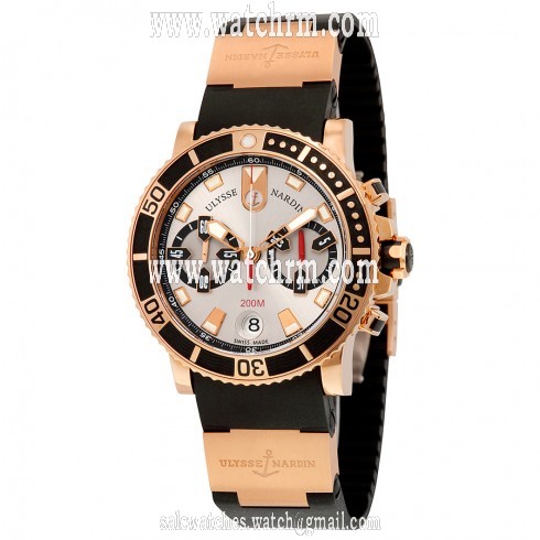 Ulysse Nardin Maxi Marine Diver Chronograph Automatic Silver Dial Black Rubber Men's Watch 8006-102-3A-91