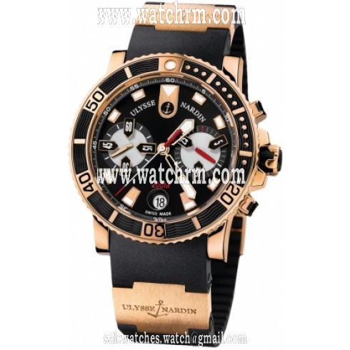 Ulysse Nardin Maxi Marine Diver Chronograph Black Dial 18 Carat Rose Gold Case Black Rubber Band Men's Automatic Watch 8006-102-3a/92