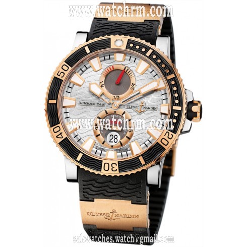 Ulysse Nardin Maxi Marine Diver Silver With Wave Design Dial Automatic Men's Titanium & Rose Gold Watch 265-90-3/91
