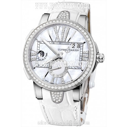 Ulysse Nardin Mother of Pearl Diamond Dial Stainless Steel White Leather Ladies Watch 243-10B-391