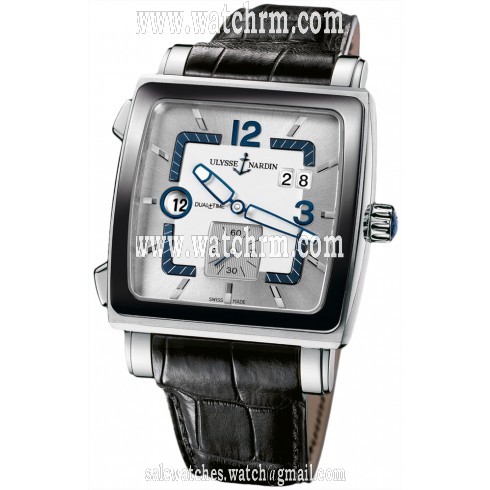 Ulysse Nardin Quadrato Dual Time Silver Dial Black Leather Automatic Men's Watch 243-92CER-601