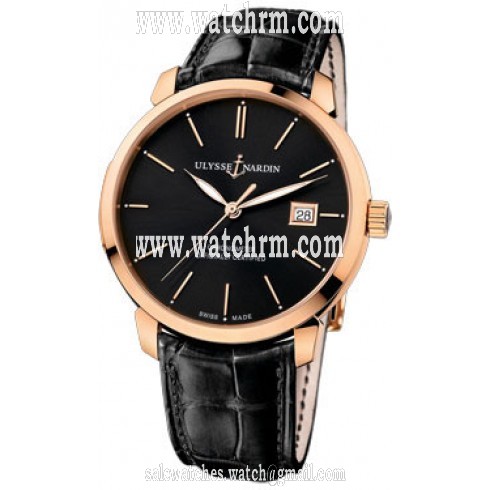 Ulysse Nardin San Marco Classico Black Dial 18kt Rose Gold Black Leather Men's Watch 8156-111-2-92