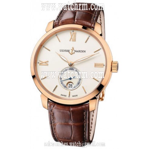Ulysse Nardin San Marco Classico Ivory Dial 18kt Rose Gold Brown Leather Men's Watch 8276-119-2-31