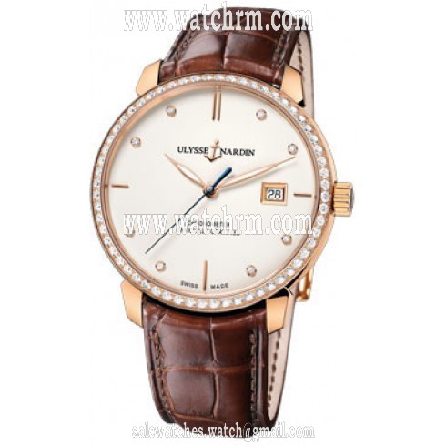 Ulysse Nardin San Marco Classico Ivory Dial 18kt Rose gold Diamond Brown Leather Men's Watch 8156-111B-2-991