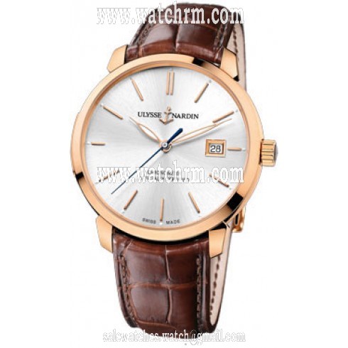 Ulysse Nardin San Marco Classico Silver Dial 18kt Rose Gold Brown Leather Men's Watch 8156-111-2-90