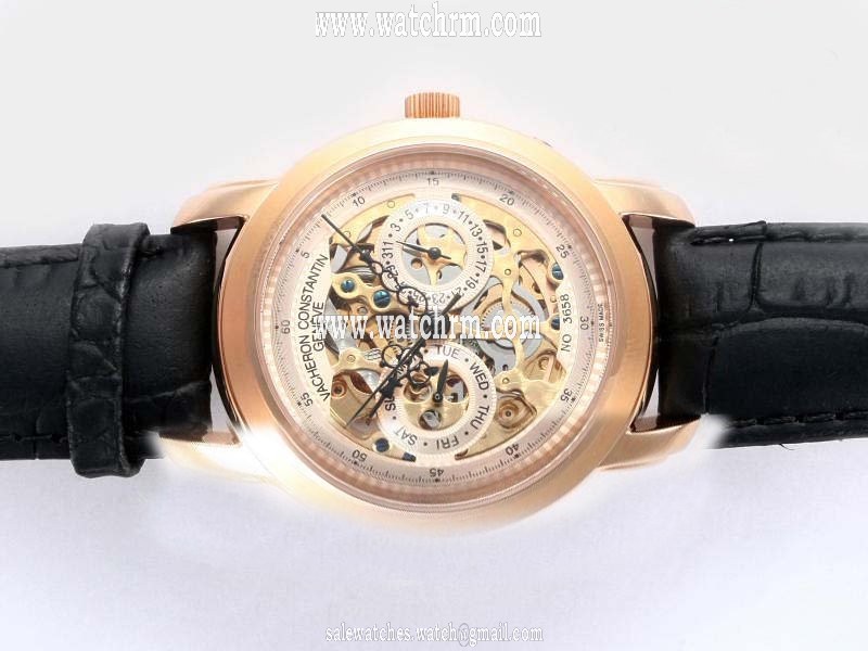 Vacheron Constantin Malte 13580 Yellow Gold Black Ostrich Leather Strap Gold Dial 38mm Watch