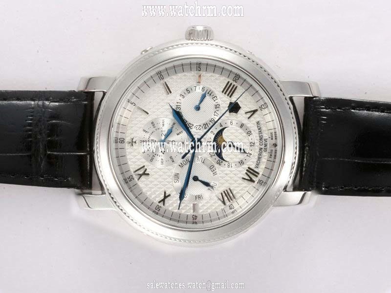 Vacheron Constantin Malte 42005 Black Ostrich Leather Strap White Dial Watch