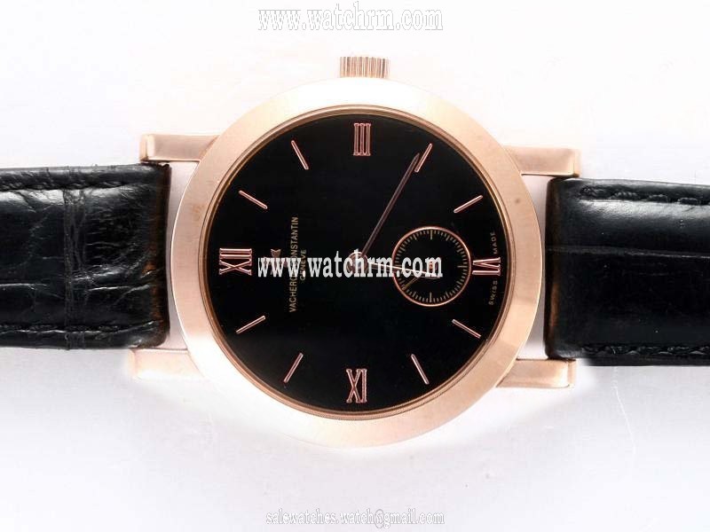 Vacheron Constantin Patrimony 81160 Yellow Gold 38mm Black Crocodile Leather Strap Black Dial Watch