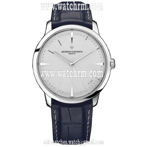 Vacheron Constantin Patrimony Contemporaine Platinum Blue Leather Men's Watch 43150000P-9684