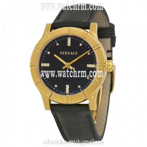 Versace Acron Black Diamond Dial Black Leather Ladies Watch 78Q70S0009-S009