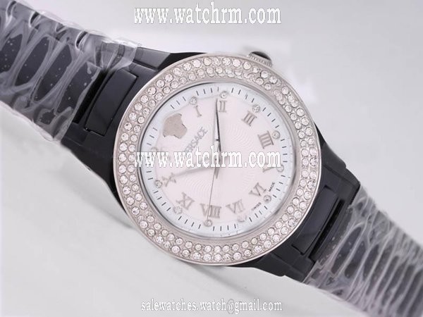 Versace Dv One A541221 White Dial Round Black Ceramic Strap Watch