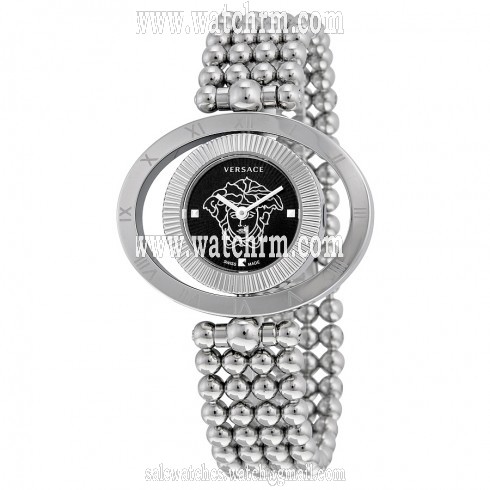 Versace Eon Ellipsis Reversible Black Enamel Dial Stainless Steel Ladies Watch 91Q99D008-S099