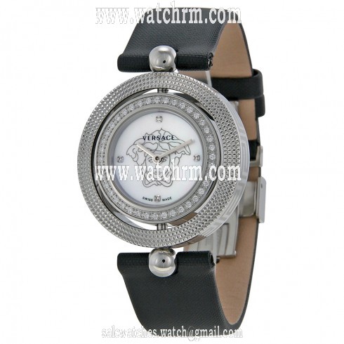 Versace Eon Lady White Mother of Pearl Dial Black Leather Ladies Watch 79Q91SD497-S009