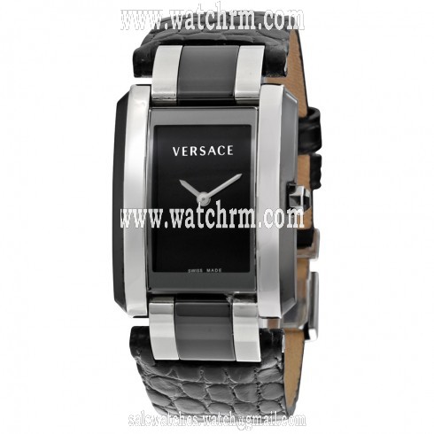 Versace Era Black Dial Black Crocodile Leather Ladies Watch 70Q99D009-S009