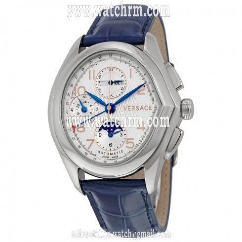 Versace Master Swiss Automatic Moonphase White Dial Blue Leather Men's Watch 20A99D001 S282