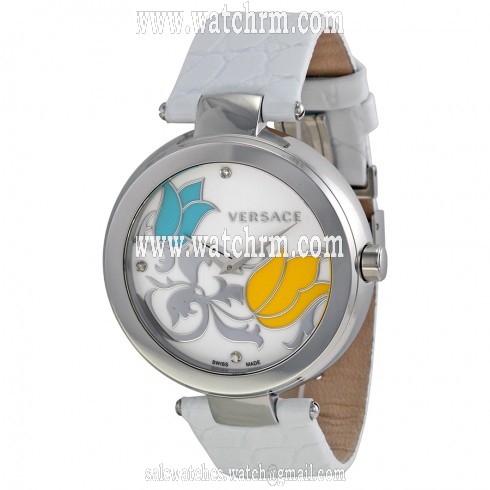 Versace Mystique F.I9Q White Tulip Dial White Leather Ladies Watch 19Q99SD1TU-S001