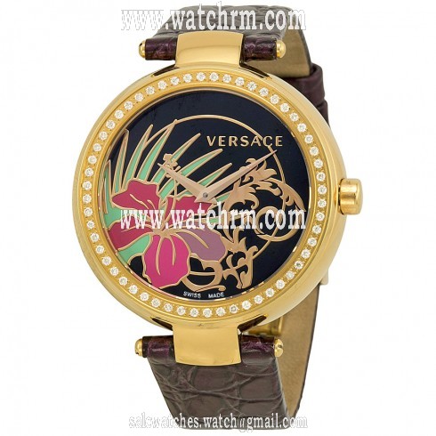 Versace Mystique Hibiscus Flowe Dial Purple Leather Ladies Watch 19Q81D9HI-S702