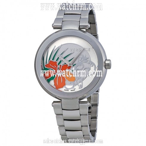 Versace Mystique Silver Hibiscus Dial Stainless Steel Ladies Watch 19Q99D1HI-S099