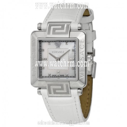 Versace Reve Carre 88Q White Mother of Pearl Dial White Leather Ladies Watch 88Q99SD497-S001