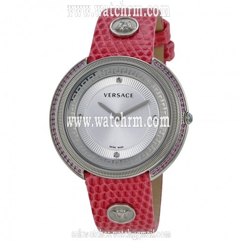 Versace Thea Silver Dial Pink Lizard Ladies Watch VA707-0013