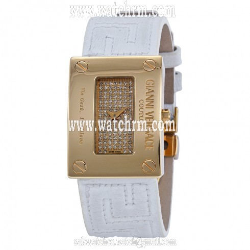 Versace V-Couture Gold Diamond-set White Leather Strap Ladies Watch 72Q00SD91F-S001