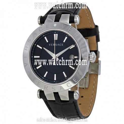 Versace V-Race Black Dial Black Leather Watch 23Q99D008-S009